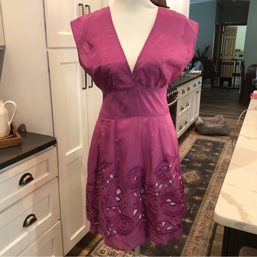 Walter Womens Silk Sleeveless Eyelet A-Line Dress Sz 6 Pink Baby Bridal Shower